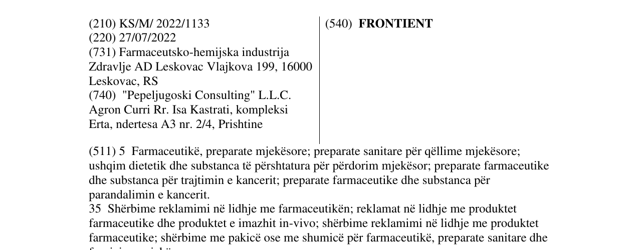 Zëri i markës FRONTIENT në buletin