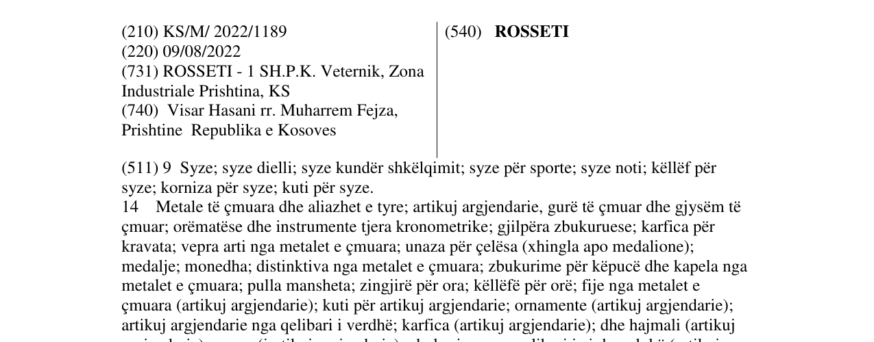 Zëri i markës ROSSETI në buletin