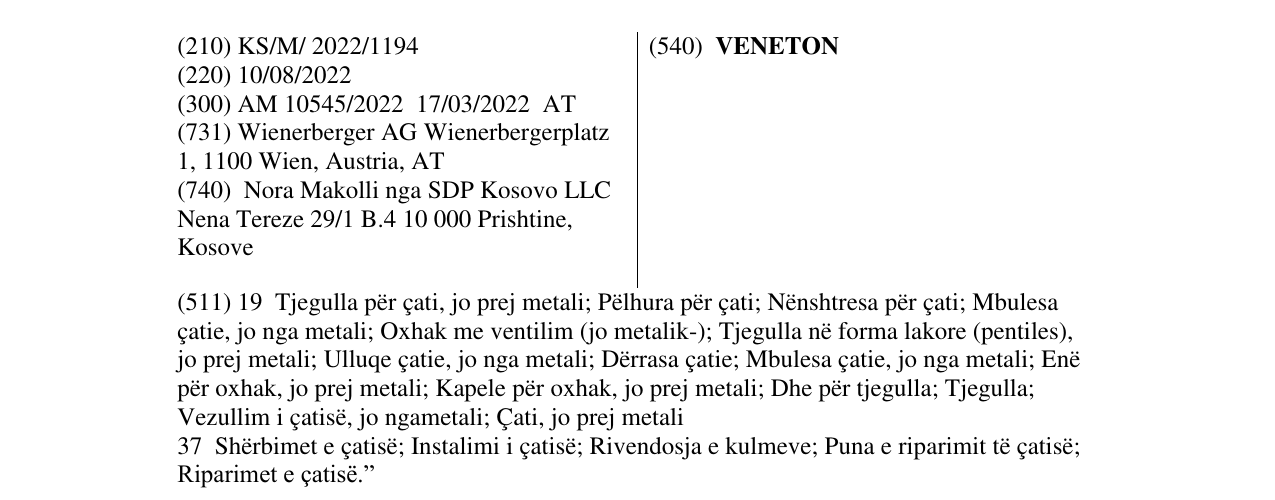 Zëri i markës VENETON në buletin