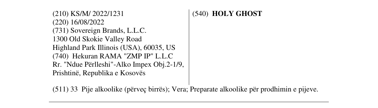 Zëri i markës HOLY GHOST në buletin