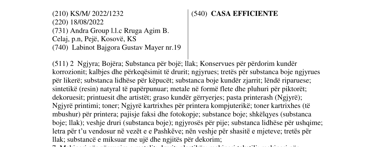 Zëri i markës CASA EFFICIENTE në buletin
