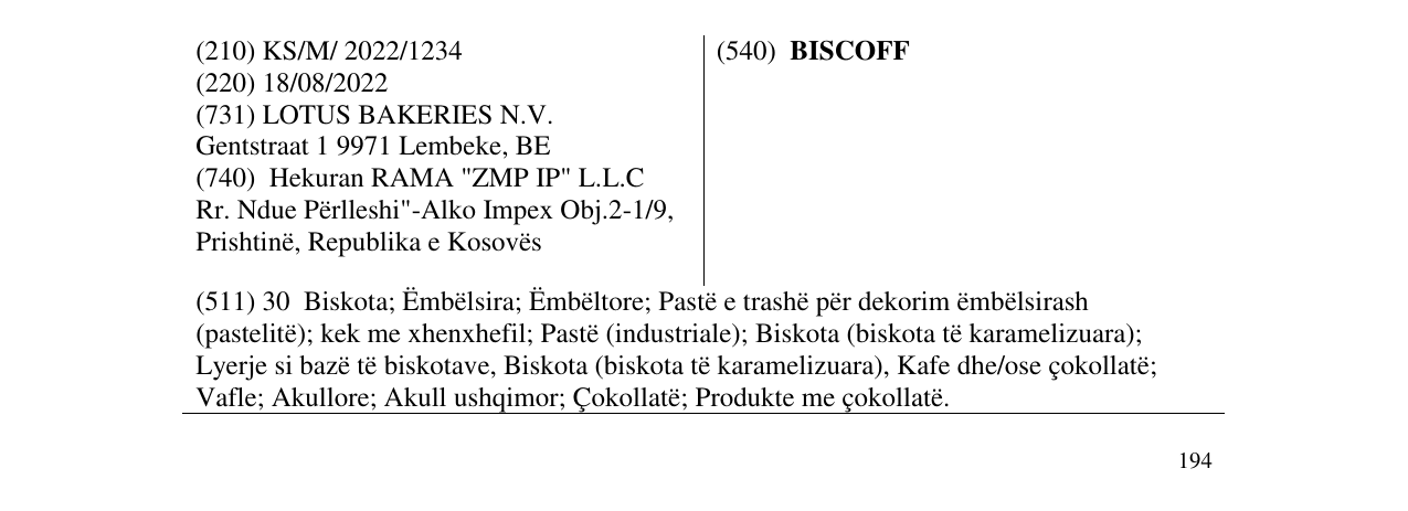 Zëri i markës BISCOFF në buletin