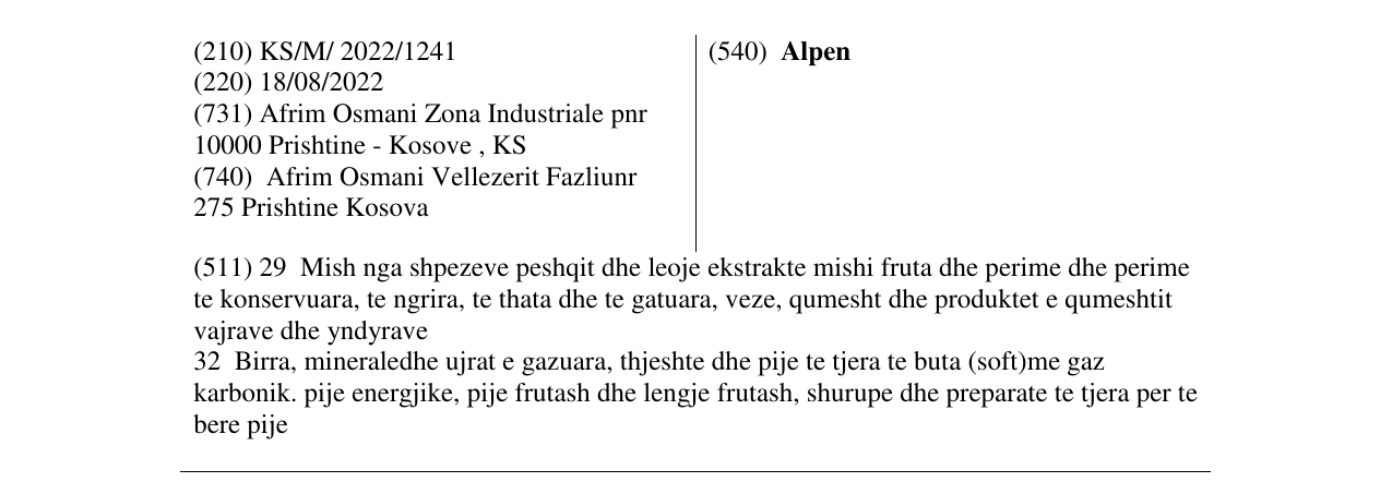 Zëri i markës Alpen në buletin
