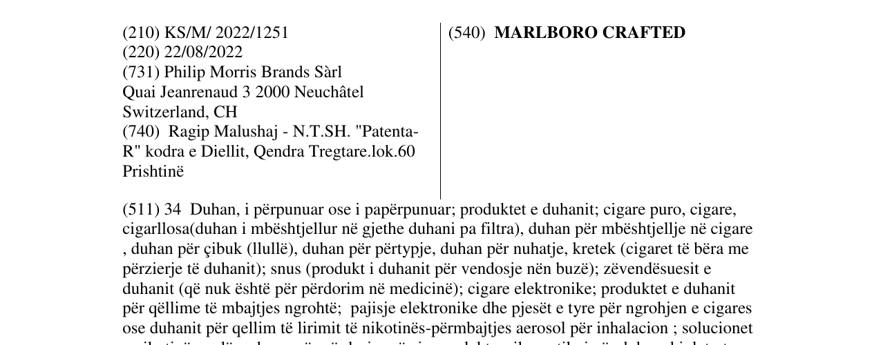 Zëri i markës MARLBORO CRAFTED në buletin