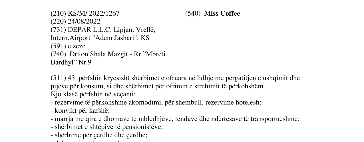Zëri i markës Miss Coffee në buletin