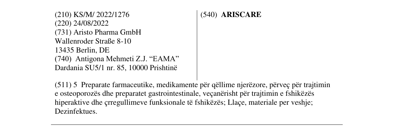 Zëri i markës ARISCARE në buletin