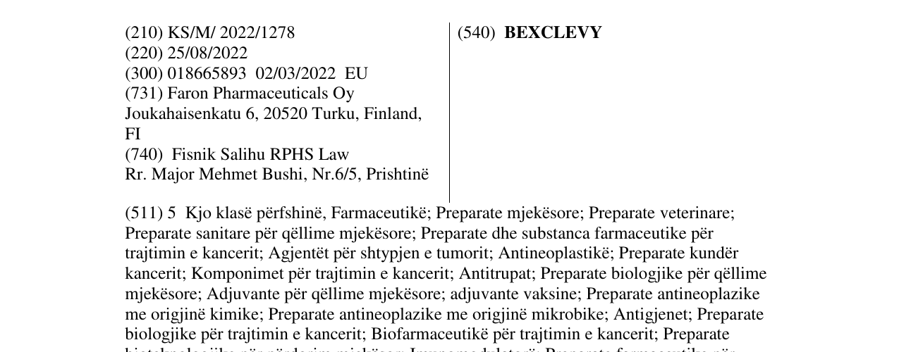 Zëri i markës BEXCLEVY në buletin