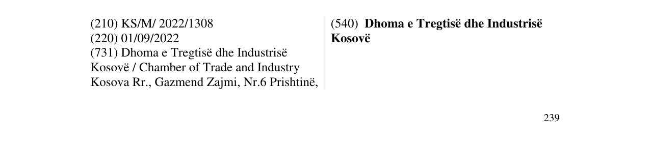 Zëri i markës Dhoma e Tregtisë dhe Industrisë Kosovë në buletin