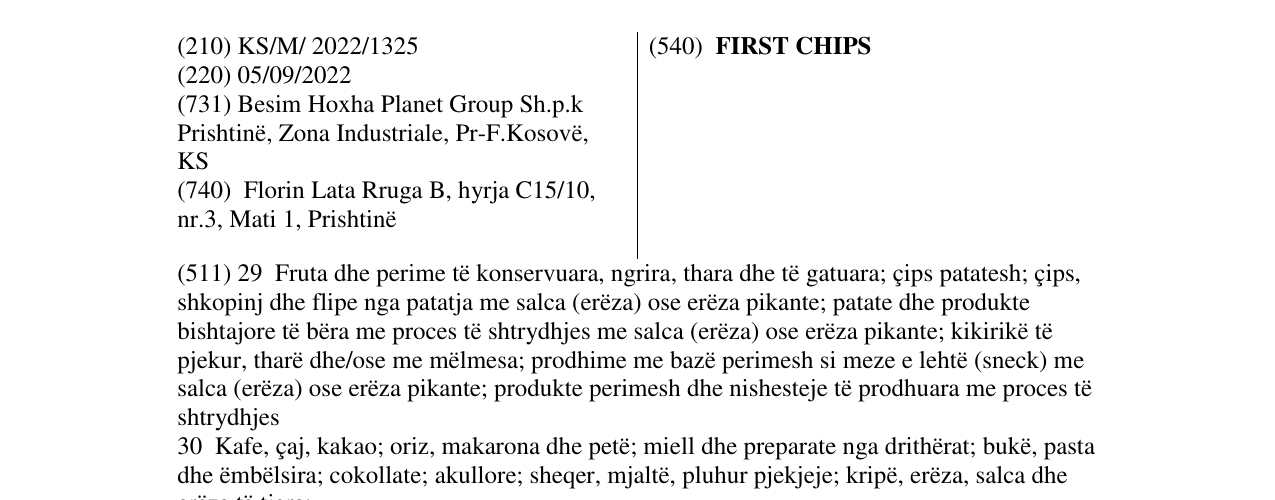 Zëri i markës FIRST CHIPS në buletin