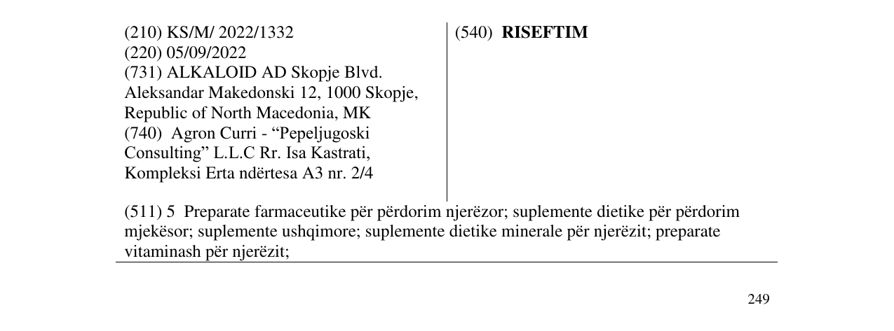 Zëri i markës RISEFTIM në buletin