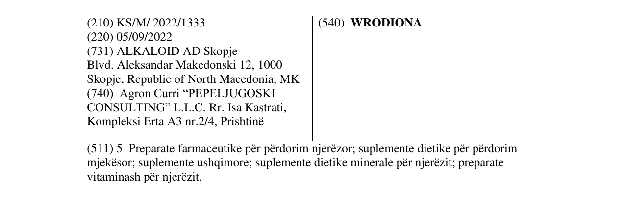 Zëri i markës WRODIONA në buletin