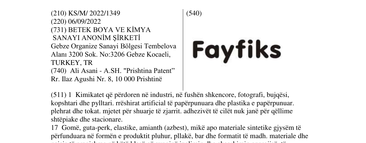 Zëri i markës Fayfiks në buletin