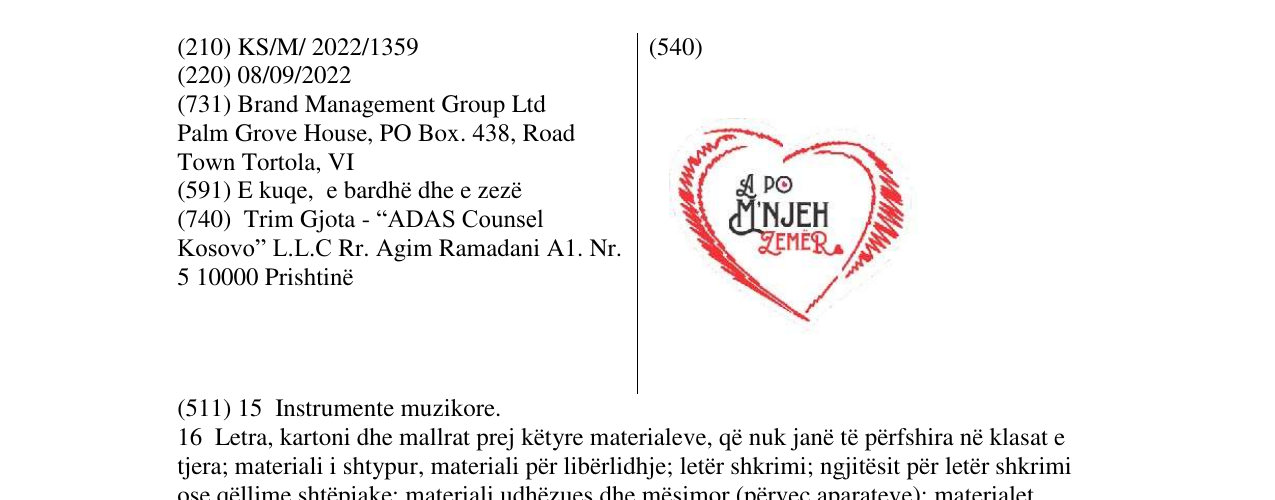 Zëri i markës A PO M'NJEH ZEMER në buletin