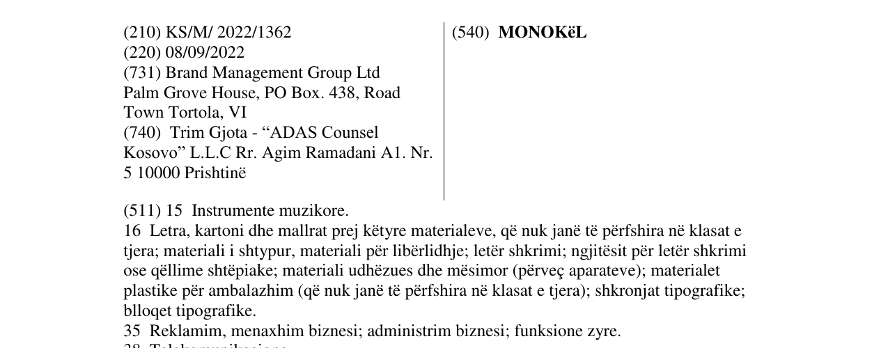Zëri i markës MONOKëL në buletin