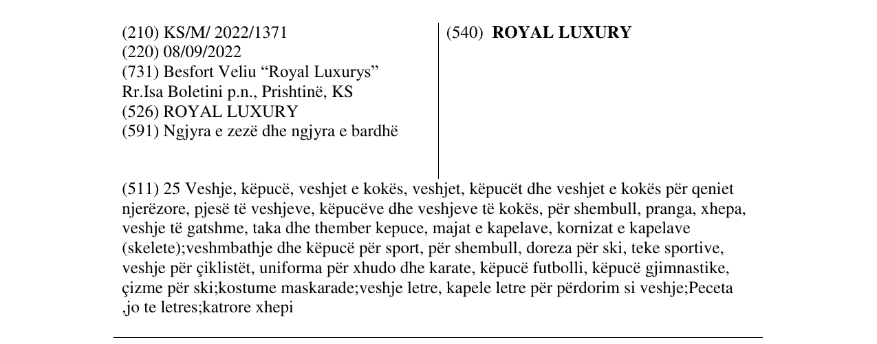 Zëri i markës ROYAL LUXURY në buletin