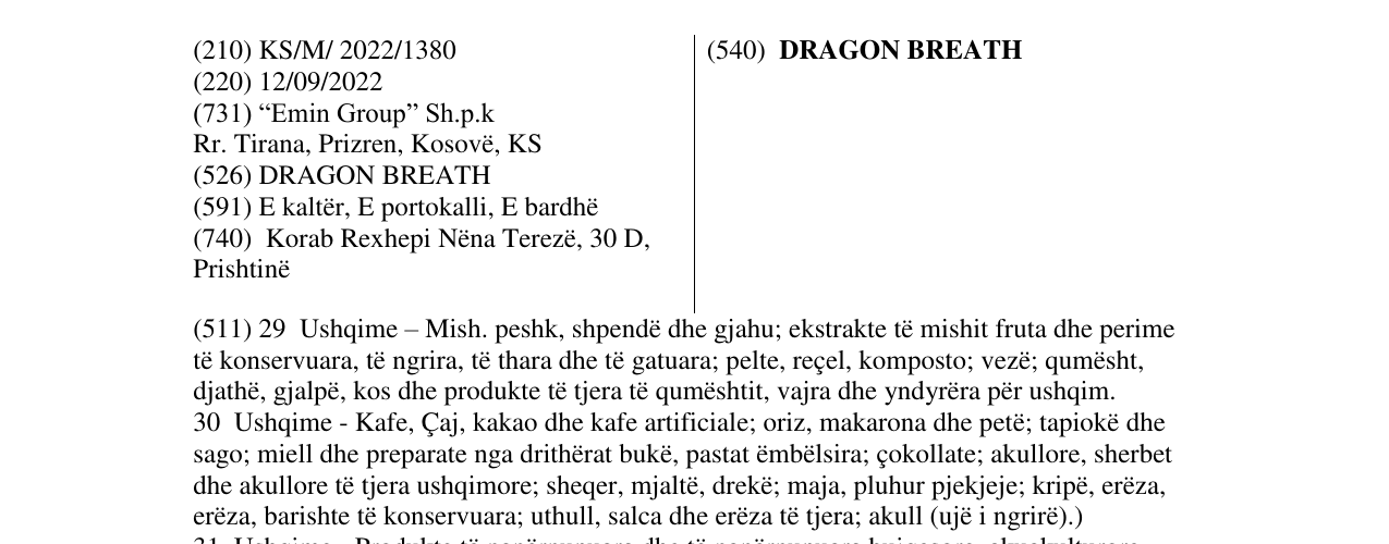 Zëri i markës DRAGON BREATH në buletin