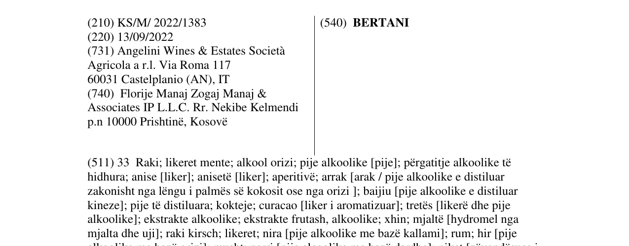 Zëri i markës BERTANI në buletin