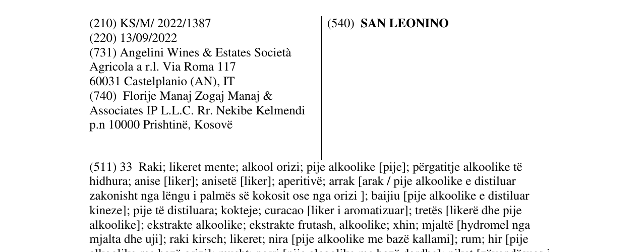 Zëri i markës SAN LEONINO në buletin