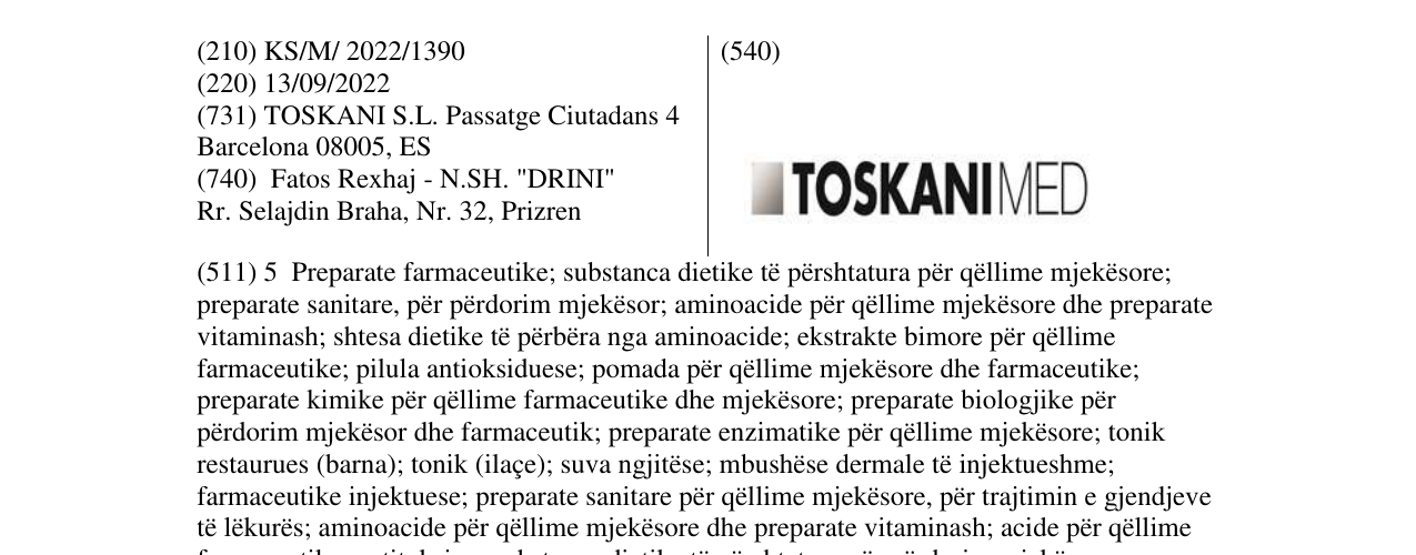 Zëri i markës TOSKANIMED në buletin