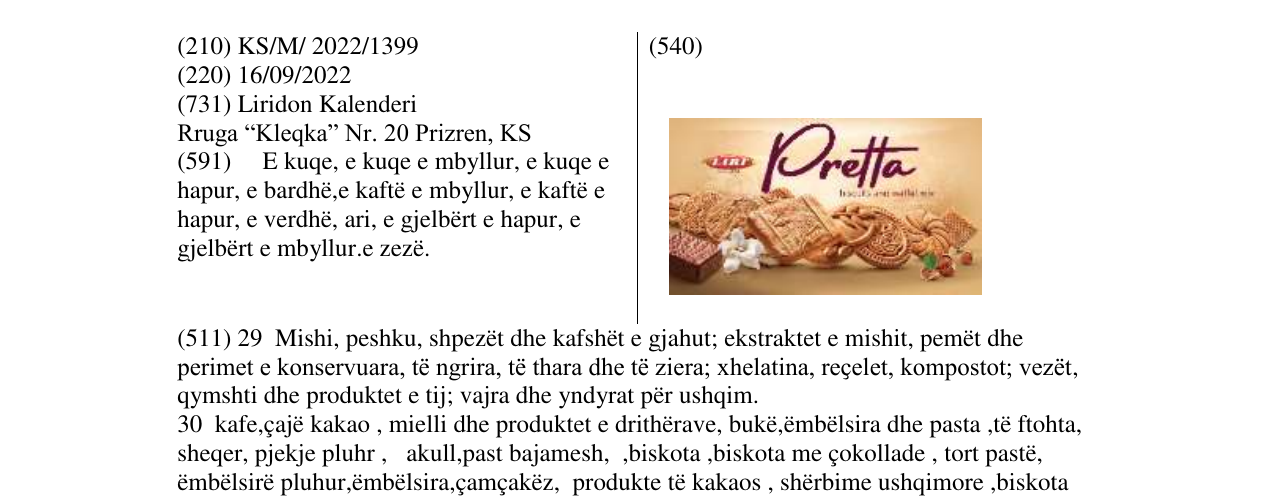 Zëri i markës PRETTA në buletin
