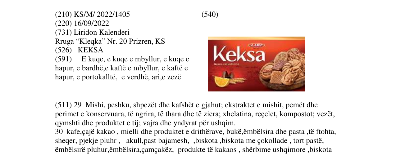 Zëri i markës Keksa në buletin