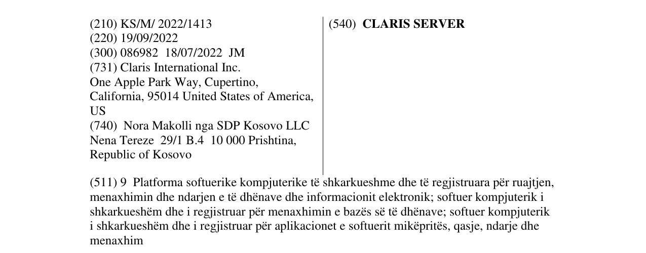 Zëri i markës CLARIS SERVER në buletin