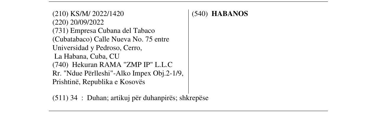 Zëri i markës HABANOS në buletin