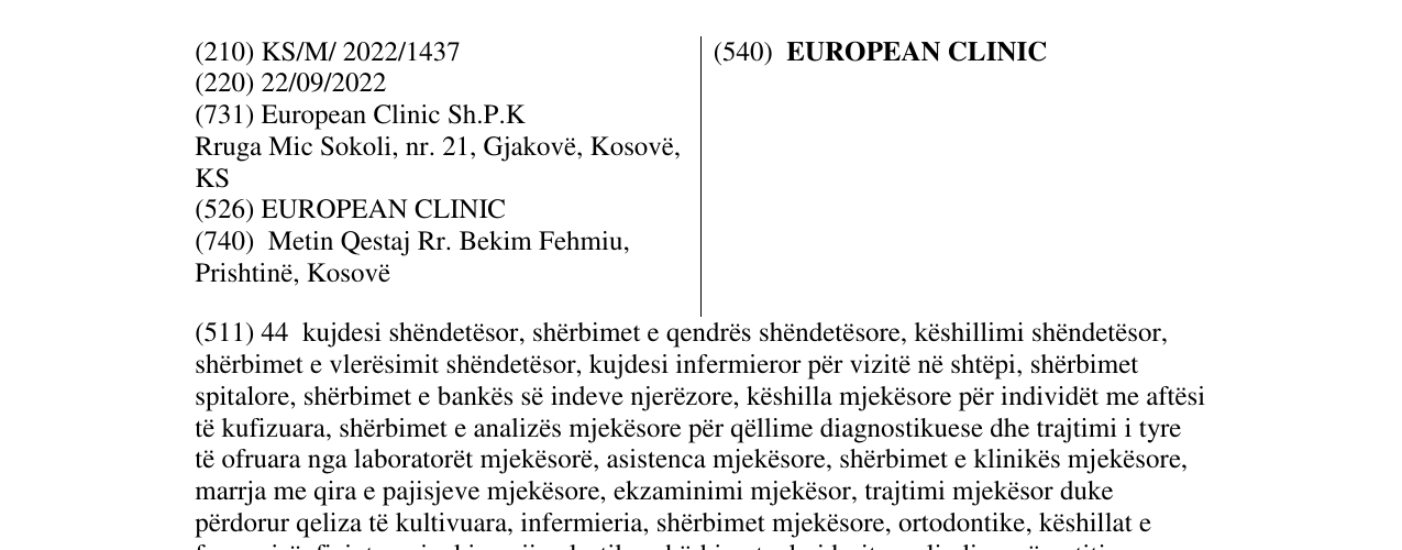 Zëri i markës EUROPEAN CLINIC në buletin