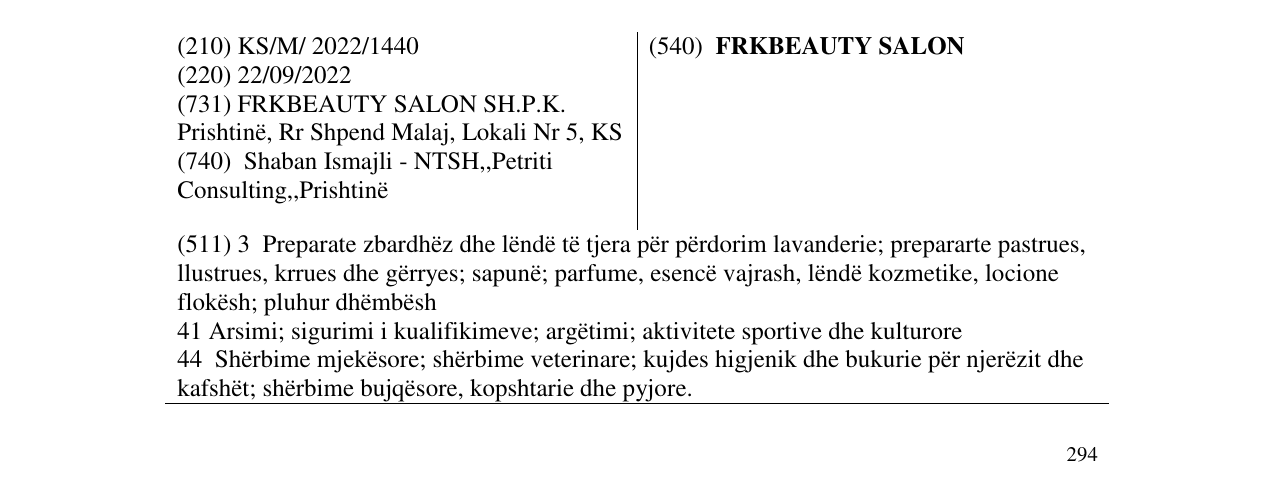 Zëri i markës FRKBEAUTY SALON në buletin