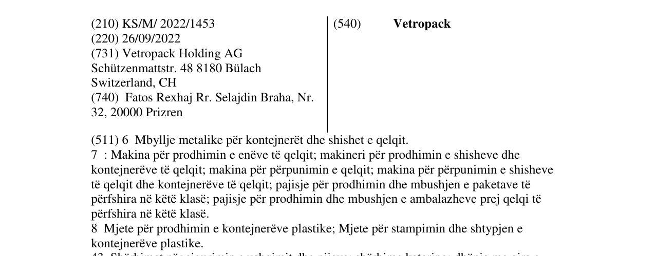 Zëri i markës Vetropack në buletin