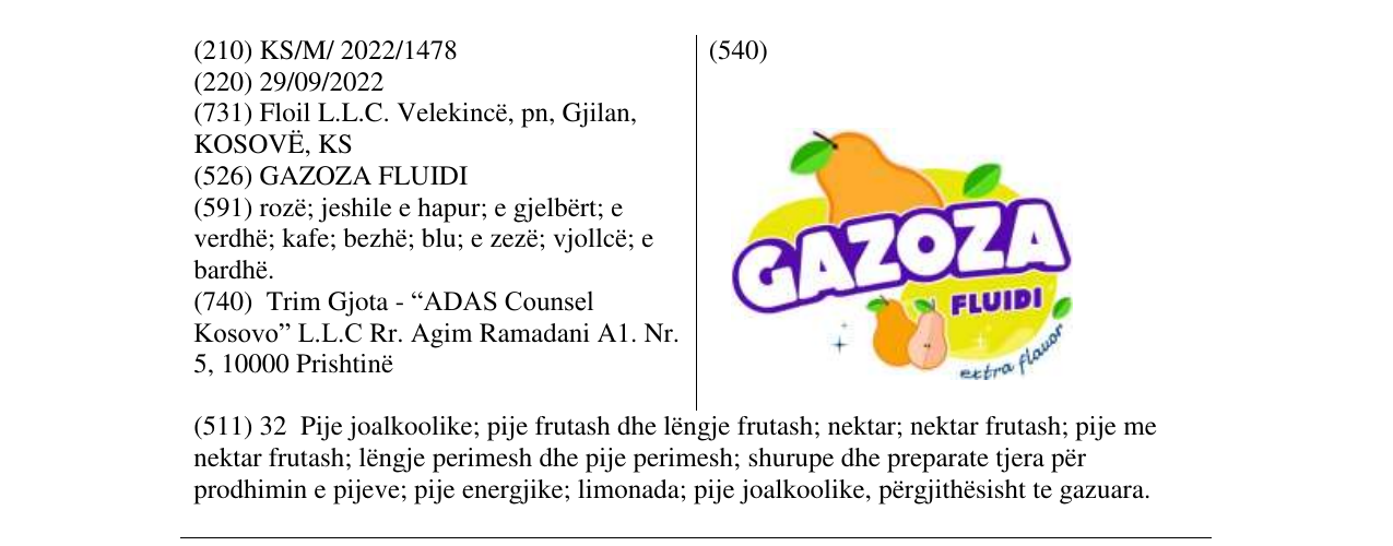 Zëri i markës GAZOZA FLUIDI në buletin