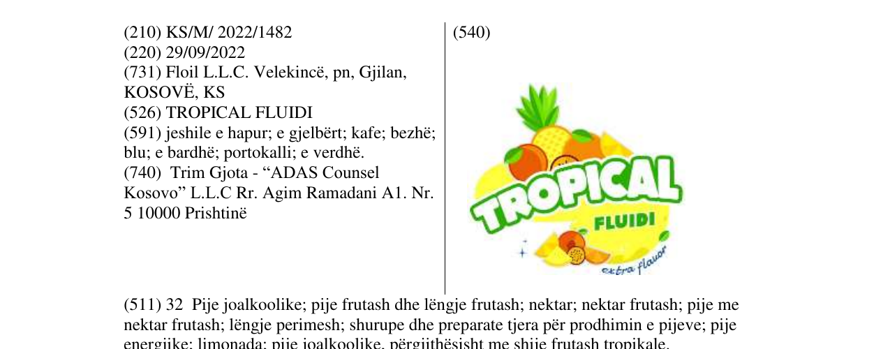 Zëri i markës TROPICAL FLUIDI në buletin