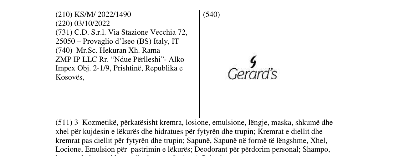 Zëri i markës Gerard's në buletin