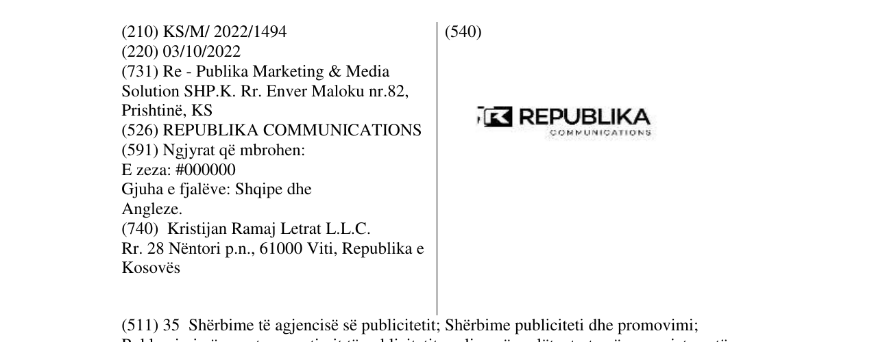 Zëri i markës REPUBLIKA COMMUNICATIONS në buletin