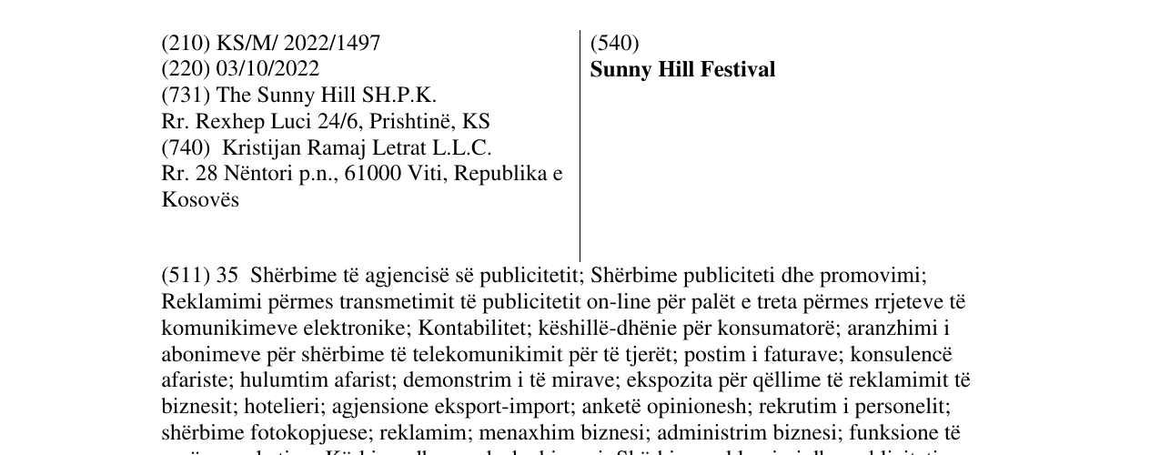 Zëri i markës Sunny Hill Festival në buletin