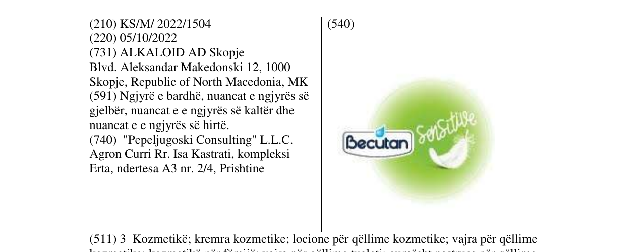 Zëri i markës Becutan sensitive në buletin