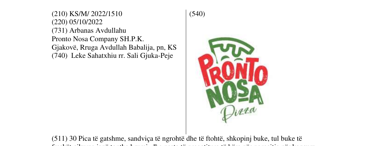 Zëri i markës PRONTO NOSA në buletin
