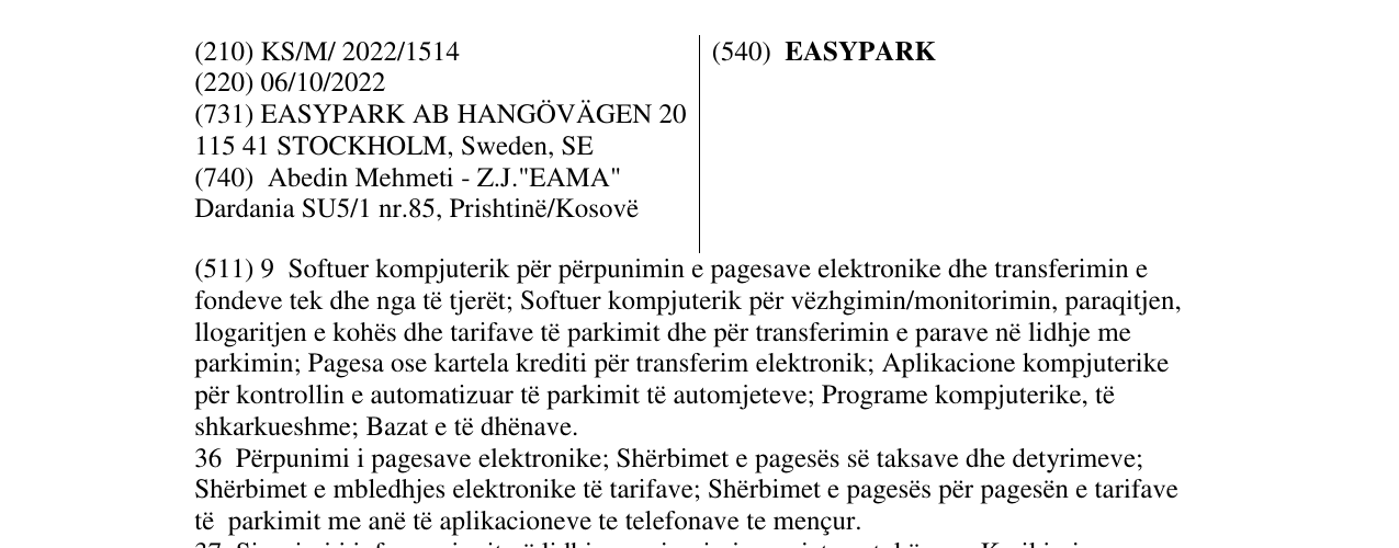 Zëri i markës EASYPARK në buletin