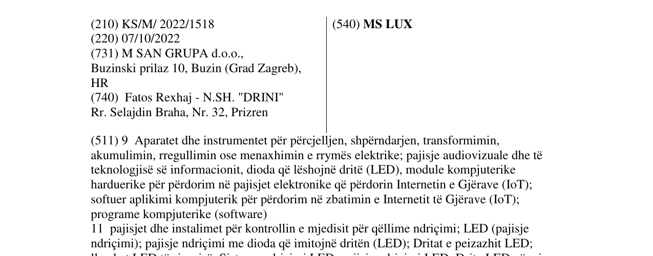 Zëri i markës MS LUX në buletin
