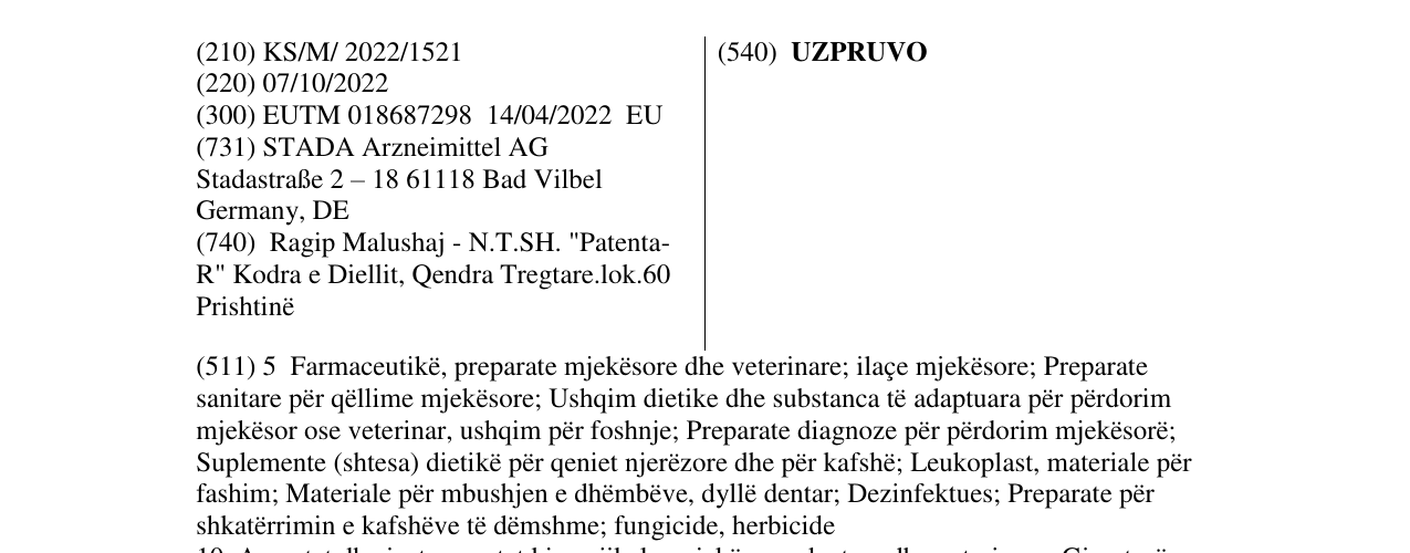 Zëri i markës UZPRUVO në buletin