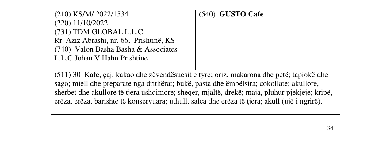 Zëri i markës GUSTO Cafe në buletin