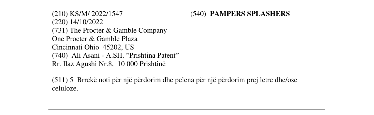 Zëri i markës PAMPERS SPLASHERS në buletin