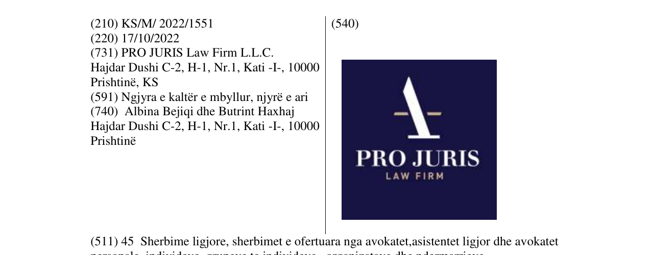 Zëri i markës PRO JURIS LAW FIRM në buletin