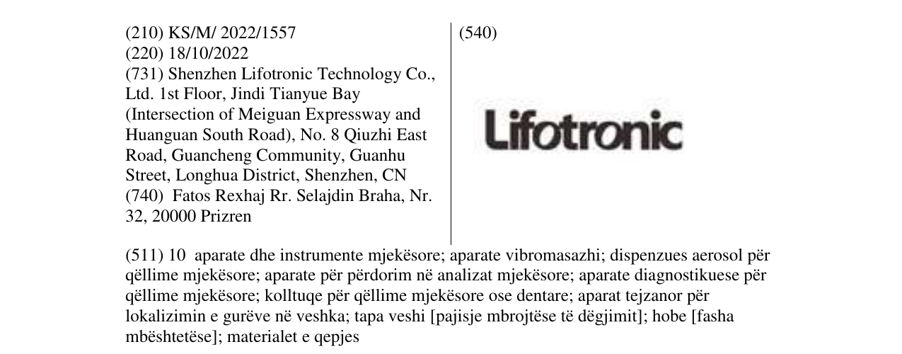 Zëri i markës Lifotronic në buletin