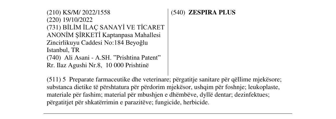 Zëri i markës ZESPIRA PLUS në buletin