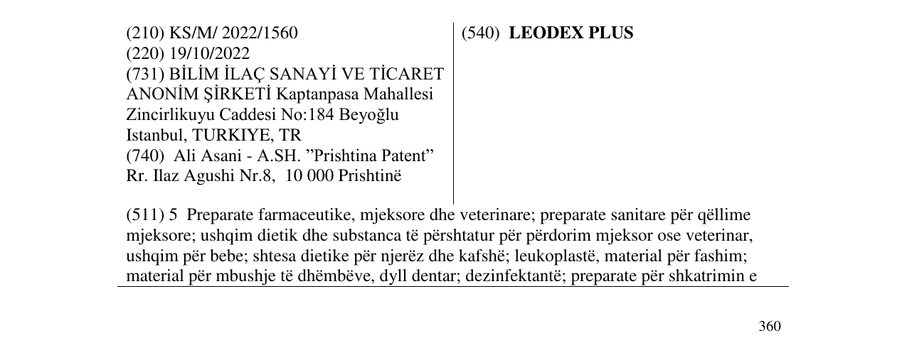 Zëri i markës LEODEX PLUS në buletin