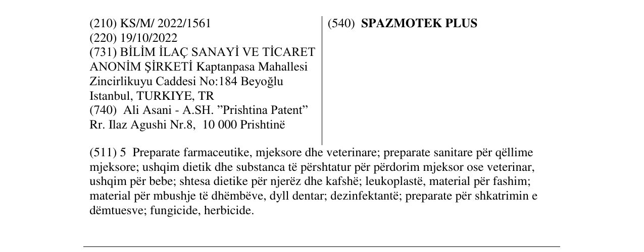 Zëri i markës SPAZMOTEK PLUS në buletin