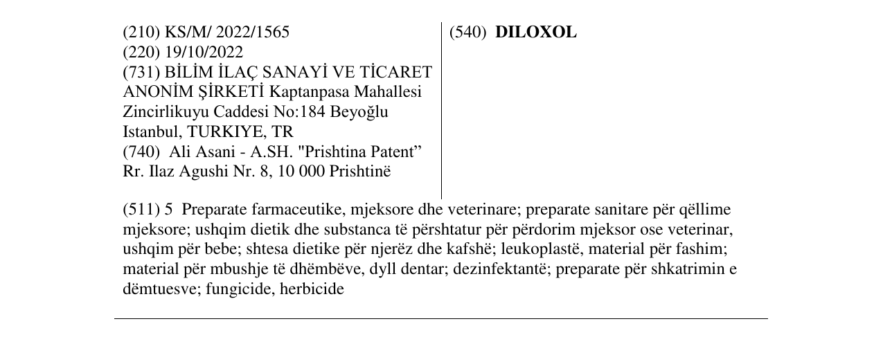 Zëri i markës DILOXOL në buletin