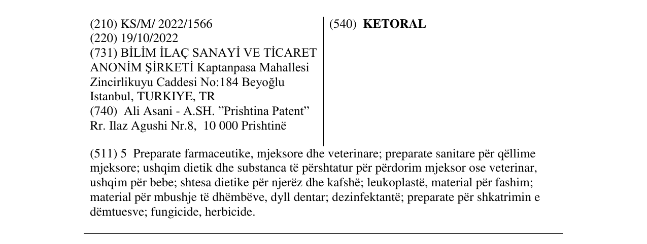 Zëri i markës KETORAL në buletin