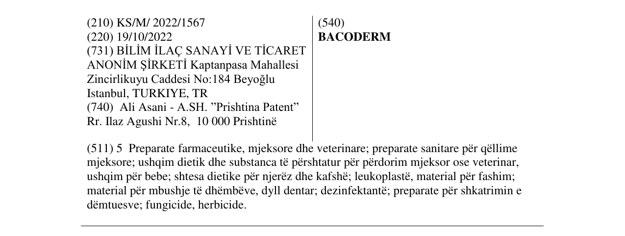Zëri i markës BACODERM në buletin